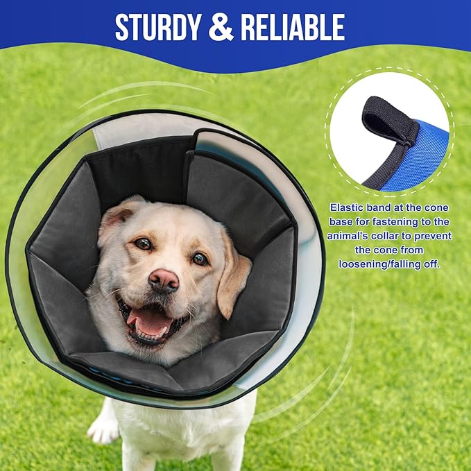OneTigris Elizabethan Collar Soft Dog Cone for Dogs After Surgery, Breathable Pet Recovery Collar for Large Medium Small Dogs and Cats, Adjustable Dog Cone Collar (Blue, M)