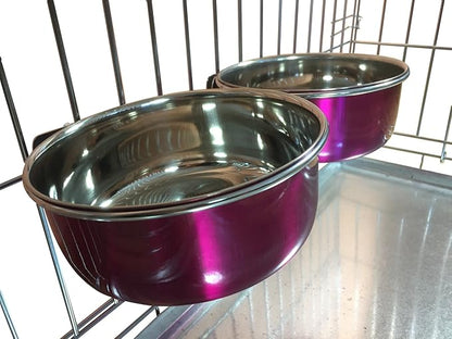 Ellie-Bo Pair of Dog Bowls for Crates/Cages or Pens, Medium, 0.9 Litre, Pink