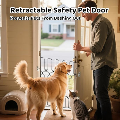 brenzo Retractable Dog Gate for Front Door, Sturdy Chew-Resistant Metal Pet Barrier with Adjustable Safety Gate for Doorways, Stairs, Hallway, Kitchen, Easy Installation, 30.7" Tall x 30.7" Wide
