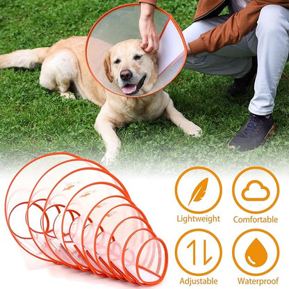 Paterr 9 Pcs Soft Dog Cone Collar Adjustable Protective for Pet Flexible Plastic Cone for Dog After Surgery Recovery E Collar for Wound Healing Small Medium Large (Orange Border)