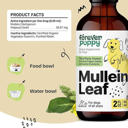 Forever Puppy Mullein Tincture for Dogs - Respiratory Health Support - Canine Mullein Drops for Lungs - Dog Food Supplements and Vitamins - All Breeds & Sizes - Sugar & Alcohol-Free - 2 fl oz