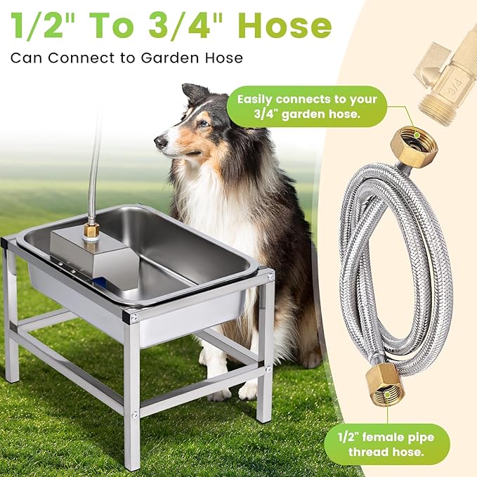 3Gal Automatic Dog Water Bowl Dispenser Large Breed Elevated Outdoor Large Dog Water Bowl with Stand Raised Stainless Auto Fill Waterer with Float Valve for Big Dogs Pets Cats Chicken Livestock