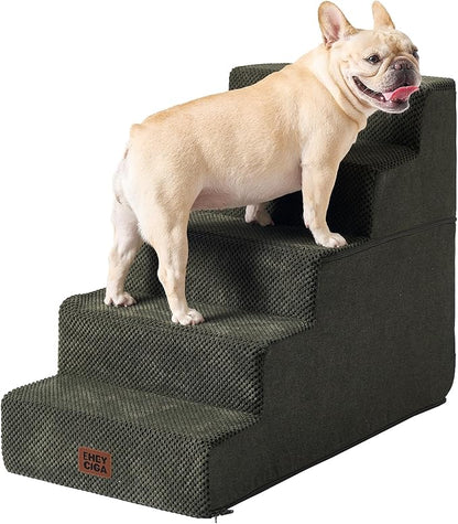 EHEYCIGA Dog Stairs for Bed 25" H, 5-Step Extra Wide Dog Steps for High Bed, Pet Steps for Small Dogs and Cats, Non-Slip Balanced Pet Ramp Indoor, Military Green