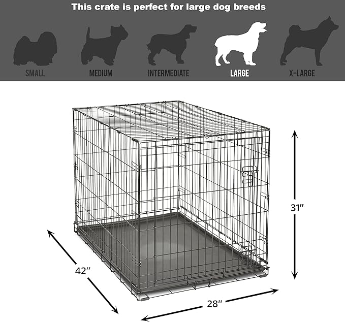 Midwest Homes for Pets 42-Inch New World Crate for Large Breeds, 71-90 lbs, Single Door Folding Dog Crate, Leak-Proof Tray & Secure Latch, Portable, Durable & Easy to Assemble