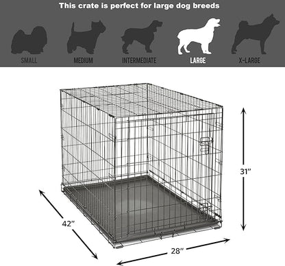 Midwest Homes for Pets 42-Inch New World Crate for Large Breeds, 71-90 lbs, Single Door Folding Dog Crate, Leak-Proof Tray & Secure Latch, Portable, Durable & Easy to Assemble