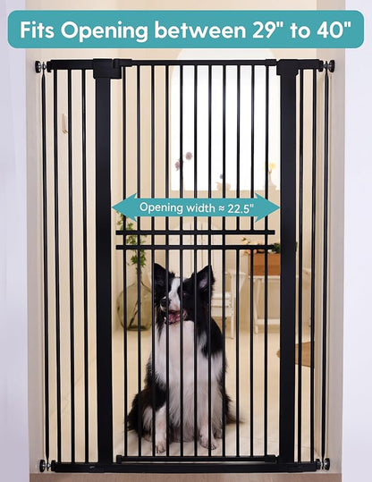 No Pawblems 55" Extra Tall Pet Gate for Cat/Dog, 29-40" Wide Auto Close Tall Dog Gate for Doorways/Hallways, 1.37" Ultra Narrow Spacing, NO Drilling Pressure Mounted, Black