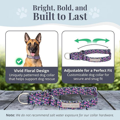 Lucky Love Dog Martingale Dog Collar - Adjustable, No-Slip, Durable, & Soft Webbing Collar for Male and Female Dogs Ideal for Training & Walking - Primrose, Large