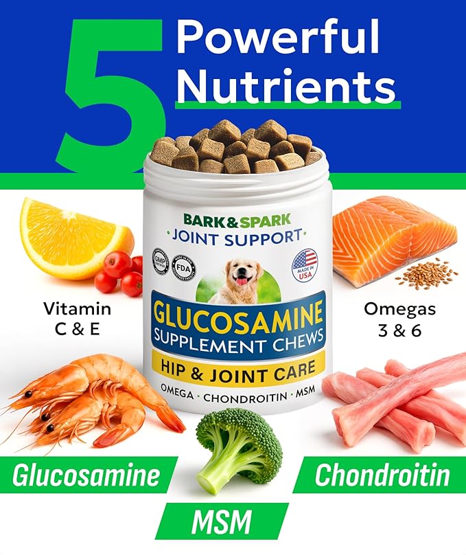 BARK&SPARK Glucosamine Chondroitin Dog Hip & Joint Supplement - Joint Pain Relief - Hip & Joint Chews - Joint Support Large Small Breed - Senior Doggie Vitamin Pill Joint Health