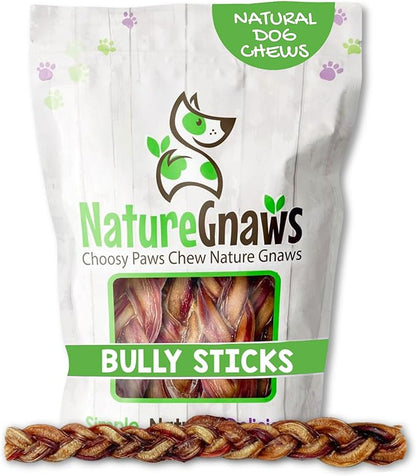 Nature Gnaws Braided Bully Sticks for Dogs 11-12" (5 Count) - Long Lasting for Aggressive Chewers and Large Dogs - Natural Beef Dog Chew Bones