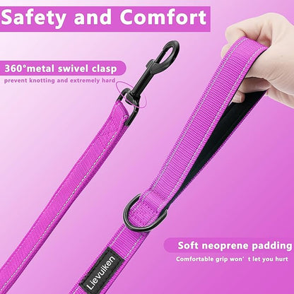Dog Leash 4ft Long, Double Handle Dog Leash for Safety Control Training, Heavy Duty Dog Leads with Traffic Padded Handles, Reflective Leashes for Small Medium Large Dogs(4ft, Rosered)