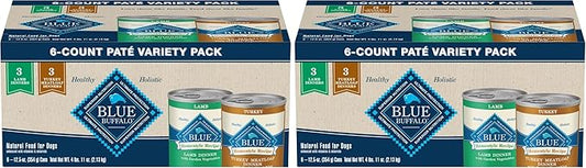 Blue Buffalo Homestyle Recipe Adult Wet Dog Food,Made with Natural Ingredients,Turkey and Lamb Dinner Variety Pack,12.5-oz Cans (,3 of Each),(Pack of 12)