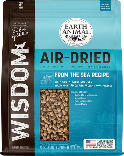 Earth Animal Wisdom Air Dried Dog Food - from the Sea Recipe Premium Natural Dry Dog Food for All Breeds & Ages - 8 Lbs Bag