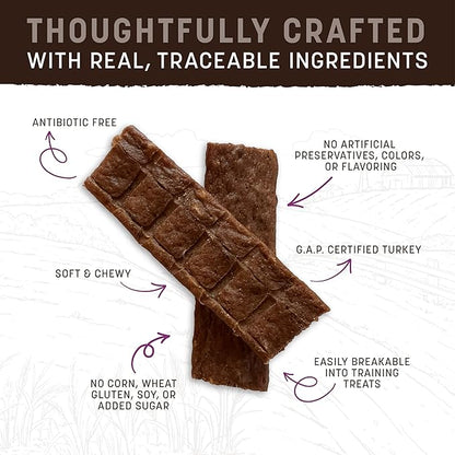 Earth Animal Wisdom Air Dried Jerky - Turkey Recipe Premium Natural Jerky Strips Dog Treats - 3 Pack 4 oz Bag