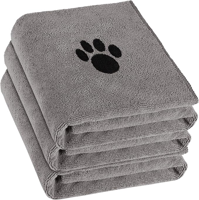 Puomue 3 Pack Microfiber Dog Towels for Drying Dogs, Super Absorbent and Soft Pet Grooming Towel, 40 Inch X 23.6 Inch, Perfect Dog Drying Towels for Large, Medium or Small Dogs, Grey
