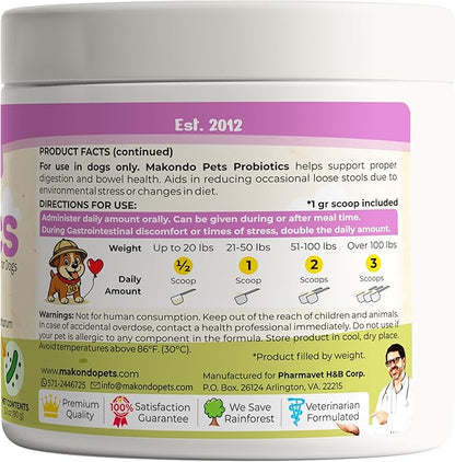 Probiotics for Dogs & Puppies–Extra Strength 9 Species, 5 Billion CFU per Scoop of Dog Probiotics and Digestive Enzymes. Support Fiber for Dogs & Dog Allergy Relief– Powder Probiotic for Canines