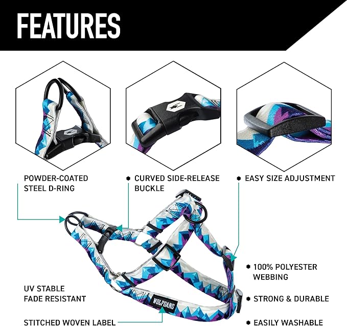 Wolfgang Heavy Duty Adjustable Dog Harness, Pull-Tested for Walking & Training, RockyPeaks Print, Large