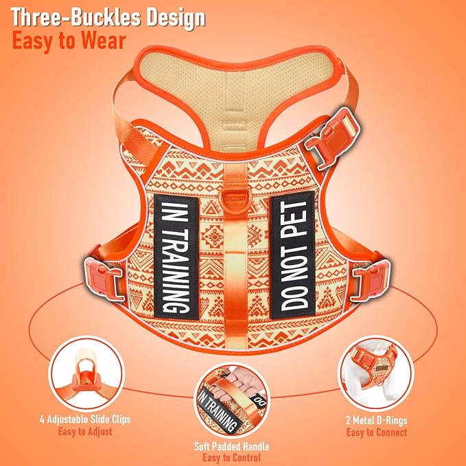 AUNZO Dog Harness for X-Small Dog Breed, Light Pet Vest Harness with 2 Leash Clips and 3 Buckles, Easy to Wear, Adjustable Reflective Soft Padded, Boston Terrier, Beagle, Poodles, Orange XS