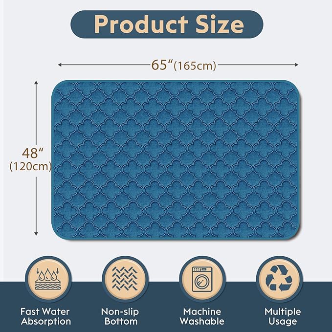 FunFurry Washable Pee Pads for Dogs - 1 Pack Reusable Pee Pads，Waterproof Puppy Pads，Pet Training Pads，Super Absorbent with Dog Paw Shape Non-Slip Backing (Blue, 48" X 65" - 1 Pack)
