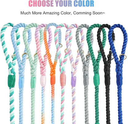 Dog Leash 6 FT Handmade Braided Cotton Rope Leashes for Small Medium and Large Dogs, New Golden Heavy Duty Metal Clasp, Colorful Macaron