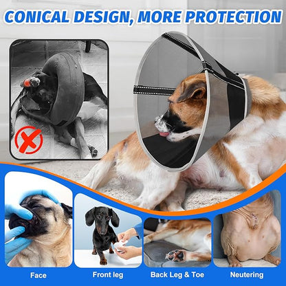 Breathable Mesh Dog Cone Collar with Soft Liner for Surgery, Elizabethan Recovery Alternative to Stop Licking,Pet Neck Collar for Large Medium Small Breeds(Black,1)