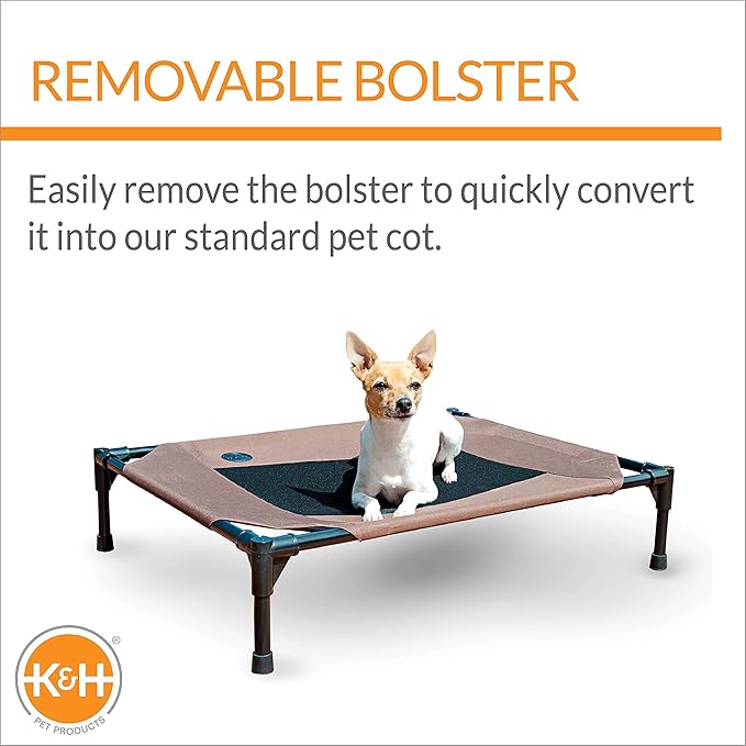 K&H Pet Products Bolster Dog Cot, Cooling Indoor Outdoor Elevated Cot Hammock Dog Bed with Removable Washable Bolsters, Washable Mesh Cover, Raised Metal Frame - Medium 32 X 25in Chocolate
