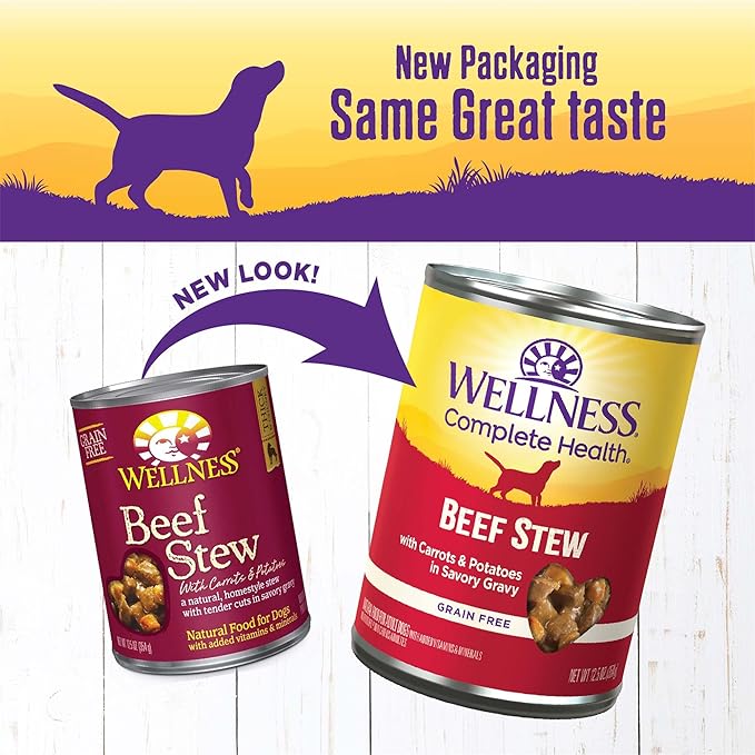 Wellness Complete Health Stew Adult Canned Wet Dog Food, Grain Free, Natural, Beef Recipe, 12.5 oz, Pack of 12 Cans