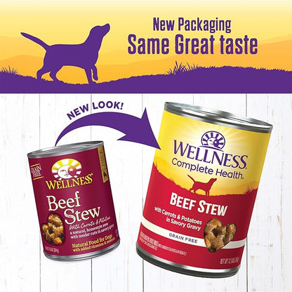 Wellness Complete Health Stew Adult Canned Wet Dog Food, Grain Free, Natural, Beef Recipe, 12.5 oz, Pack of 12 Cans
