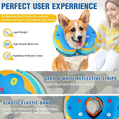 Inflatable Reflective Dog Cone Collar Alternative After Surgery,Dog Neck Donut,Recovery Soft Protective E Collar,Adjustable,for Small Medium and Large Dog Cats (Blue, M)