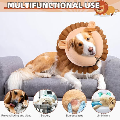 KOOLTAIL Inflatable Dog Cone Collar, Soft Donut E Collar for Dogs After Surgery to Stop Licking Enhanced Alternative, Blow Up Pet Neck Pillow Recovery Adjustable Cone for Dog Cat, Lion M