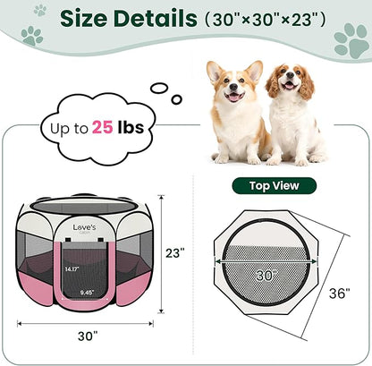 Love's cabin Pet Puppy Dog Playpen, Medium Dog Tent Crates Cage Indoor/Outdoor, Portable Playpen for Cat, Foldable Pop Up Dog Kennel Playpen with Carring Case, Removable Zipper Top, Light Pink