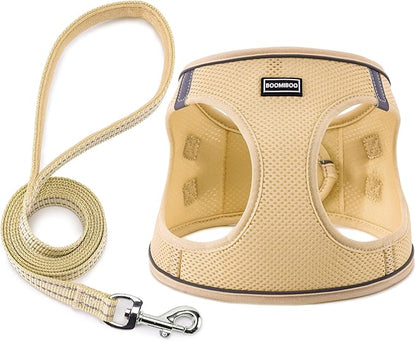 Dog Harness with Leash Set, No Pull Adjustable Reflective Step-in Puppy Pet Vest Harnesses for Small Medium Large Dogs and Cats,Beige XXS