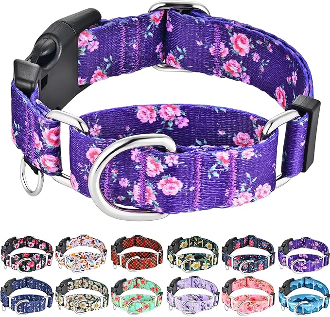 Martingale Collar for Dogs with Buckle Floral Dog Collar Girl Female Soft Nylon Dog Collars for Small Medium Large Dogs (Purple Flower, M)