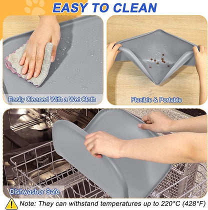 SMILOOL Silicone Pet Feeding Mat with Raised Edge for Food and Water, Dog Bowl Mats, Cat Bowls Placemat with High Lip for Floor Waterproof, Rubber Tray for Cats and Dogs 19 x 12 x0.7 Light Gray