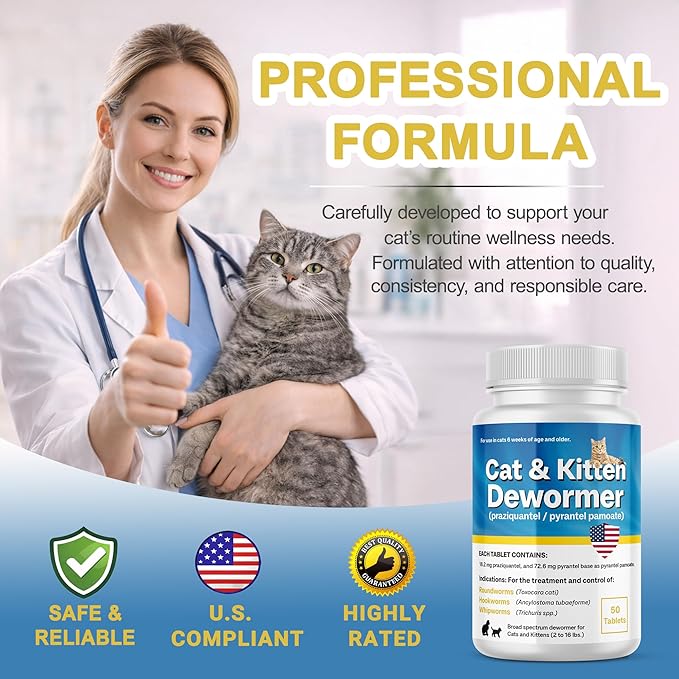 Praziquantel & Pyrantel Pamoate for All Wormers, Tapeworms, Hookworms, Roundworms, 50 Tablets