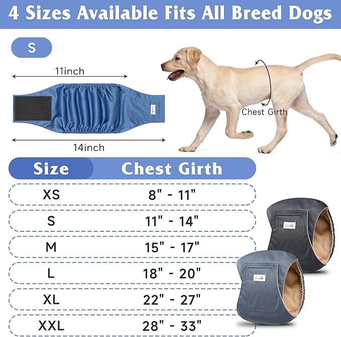 5 Pack Dog Diapers Male Reusable, Premium Belly Bands for Dogs, High Absorbing Male Dog Pee Wraps for Doggie in Incontinence or Excitable Urination and Training Gray L