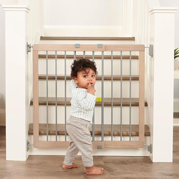 Regalo Safety 23.5"-42" Heritage & Home Wooden Baby Gate for Stairs & Doorways, Walk Through Stair Gate with Door for Babies, Toddlers, & Pets, American Designed and Owned