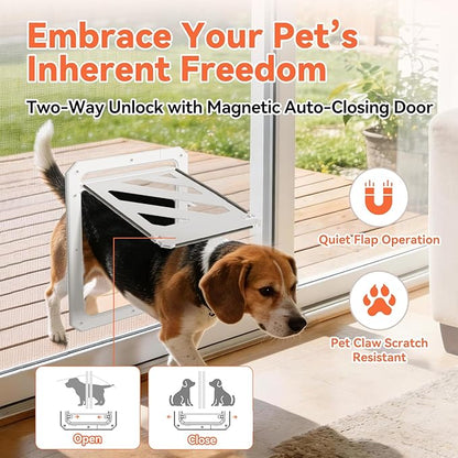 LIBBEPET Dog Door for Screen Door, 2-Way Lock Dog Screen Door with Magnetic Closure, Reinforced ABS Frame Pet Screen Door for Dogs Up to 50 lbs, Inner Passage 10 x 13 Inches, White