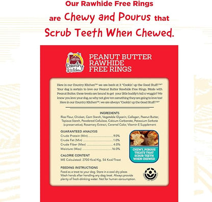 Country Kitchen Rawhide Free Peanut Butter Rings Dog Chews, Made with Real Peanut Butter, Highly Digestible, Gluten Free, 21 Count
