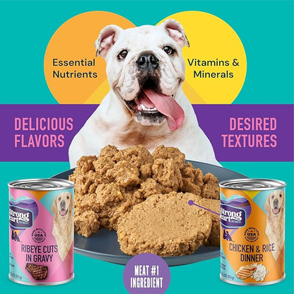 A Strong Heart Wet Dog Food Variety Pack, Ribeye Cuts in Gravy & Chicken and Rice Dinner, Made with Real Beef & Chicken, Made in The USA, 13.2 oz Can (Pack of 12)