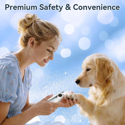 2-in-1 Dog Nail Clippers & Grinder with Light, Quiet Electric Pet Nail Trimmer for Large Medium Small Dogs & Cats, 3 Speeds, Rechargeable, Splash Guard & Safety Lock, Painless Grooming Tool (White)