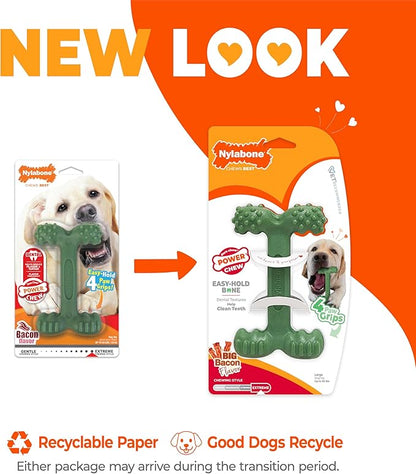 Nylabone Easy-Hold Dental Bone Power Chew Toy for Dogs, Dog Toys for Aggressive Chewers, Bacon Flavor, Large - Up to 50 lbs, 1 Count