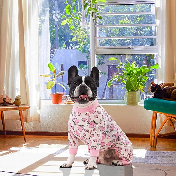 Dog Recovery Suit - Soft Pajamas Bodysuit, Cone Alternative, Prevent Licking - Female/Male (X-Large, Strawberry Pink)
