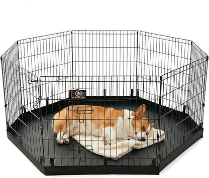 PJYuCien Dog Playpen with Bottom Pad - Metal Foldable Exercise Pen, 8 Panels 30" H x 24" W Indoor Outdoor Pet Fence Puppy Crate Kennel, Black