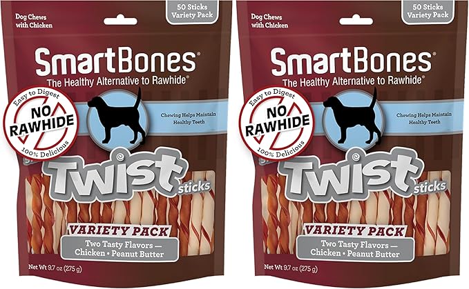 SmartBones Twist Sticks,Treat Your Dog to a Rawhide-Free Chew Made with Real Chicken and Vegetables,(Pack of 100)