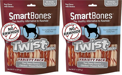 SmartBones Twist Sticks,Treat Your Dog to a Rawhide-Free Chew Made with Real Chicken and Vegetables,(Pack of 100)