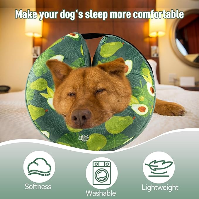 Inflatable Dog Cone, Soft Dog Cone Collar After Surgery for Alternative with Enhanced Anti-Licking Guard Shield Adjustable Detachable, Elizabethan Collar (L, Avocado)
