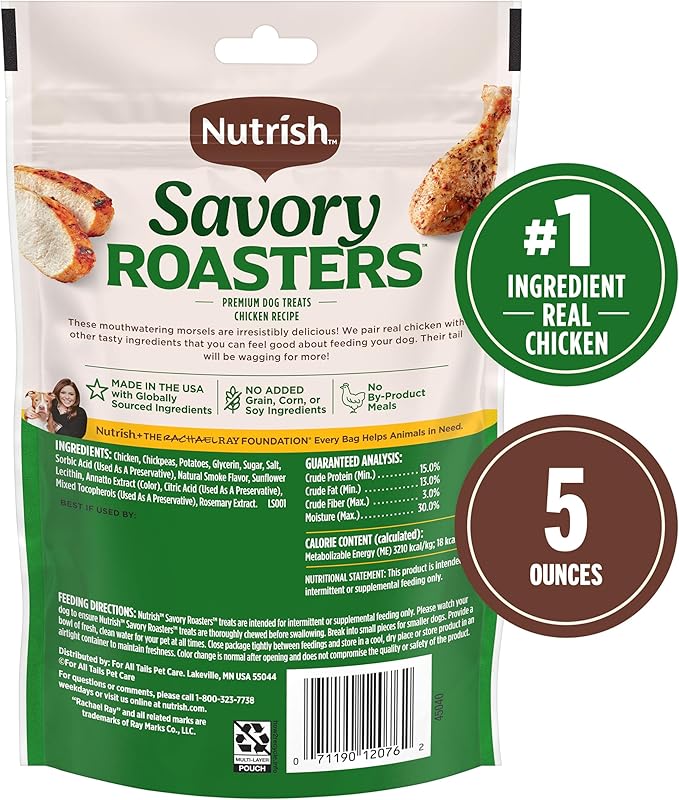 Nutrish Savory Roasters Chicken Recipe Premium Dog Treats, 5 oz. Pouch, Pack of 5 (Rachael Ray)