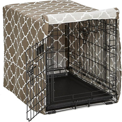 MidWest Homes for Pets Small Dog Crate Cover Featuring Teflon Fabric Protector, Poly-Cotton Privacy Kennel Cover Fits Most 24-inch Crates, Brown Designer Print, Washable, Reduces Barking