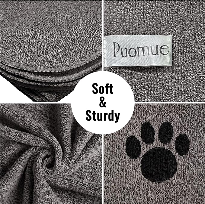 Puomue Microfiber Dog Towels for Drying Dogs, Super Absorbent and Soft Pet Grooming Towel, 40 Inch X 23.6 Inch, Perfect Dog Shower & Bath Supplies for Large, Medium or Small Dogs, Grey
