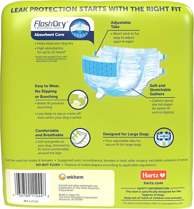 Hartz Comfitables Disposable Dog Diapers, Size XL 5 count, Comfortable & Secure Fit, Easy to Put On, Super Absorbent Male and Female Diaper